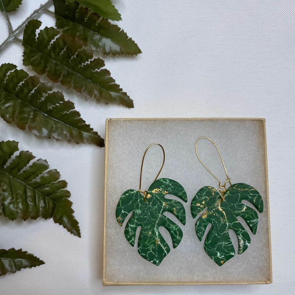 Monstera Polymer Clay Earrings